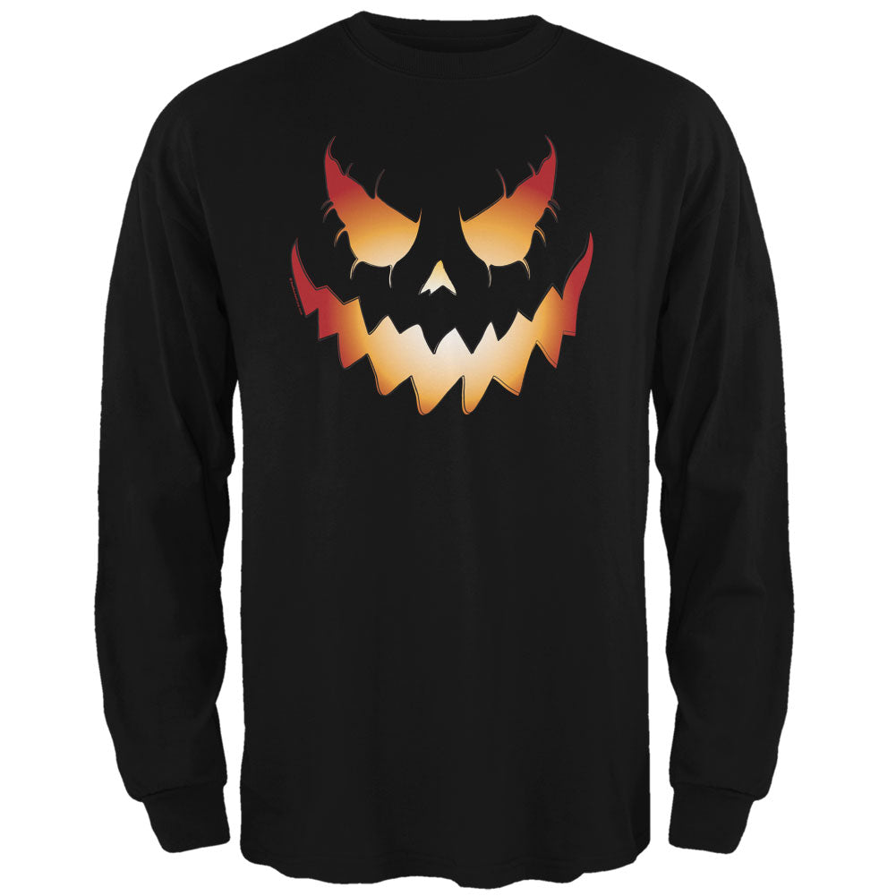 Halloween Evil Jack-O-Lantern Pumpkin Black Adult Long Sleeve T-Shirt Men's Long Sleeves Old Glory 3XL Black
