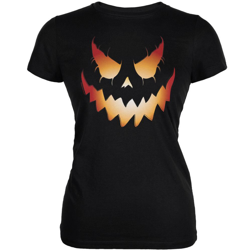 Halloween Evil Jack-O-Lantern Pumpkin Black Juniors Soft T-Shirt Juniors T-Shirts Old Glory 2XL Black