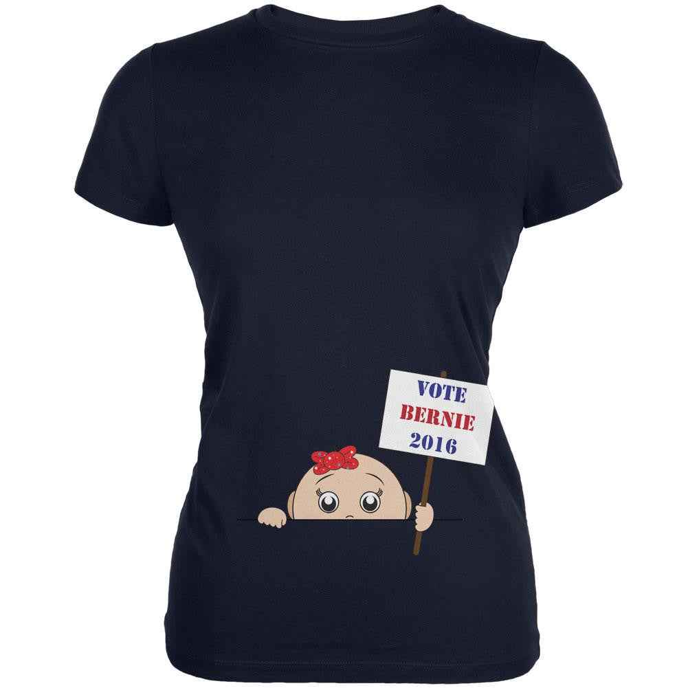 Election 2016 Peeking Baby Girl Bernie Sanders Navy Juniors Soft T-Shirt Juniors T-Shirts Old Glory 2XL Blue
