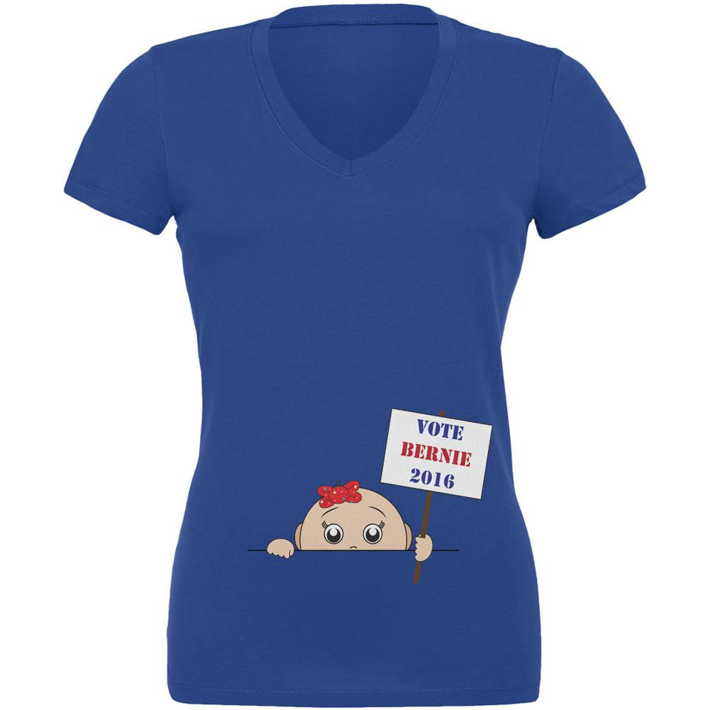 Election 2016 Peeking Baby Girl Bernie Sanders Royal Juniors V-Neck T-Shirt Juniors V-Neck T-Shirts Old Glory 2XL Blue