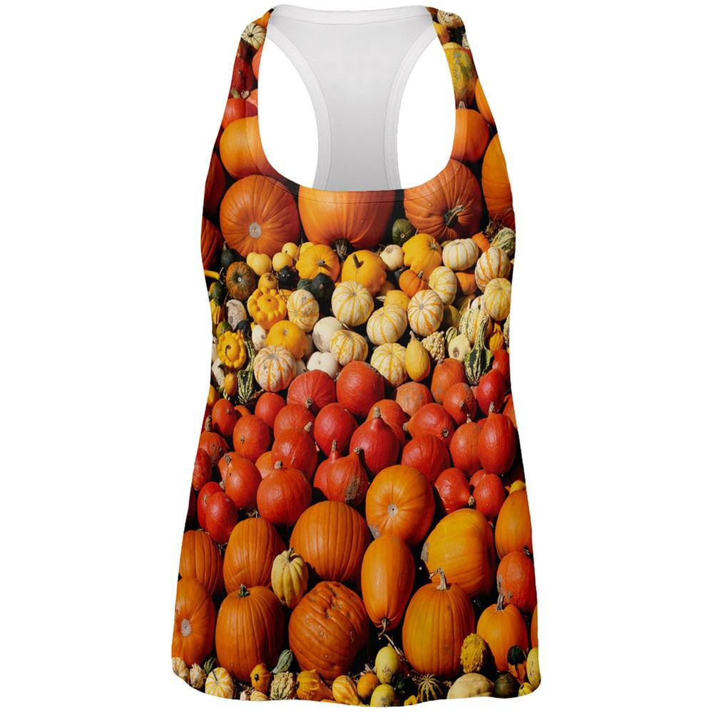 Halloween Rows of Pumpkins All Over Womens Racerback Tank Top Women's Tank Tops Old Glory 2XL White