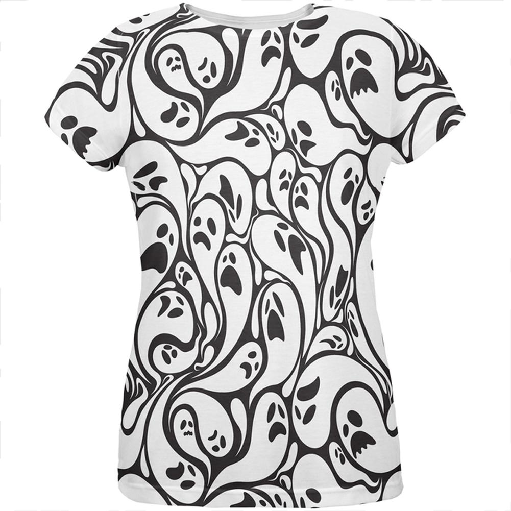 Halloween Ghosts & Ghouls All Over Womens T-Shirt Women's T-Shirts Old Glory 2XL White