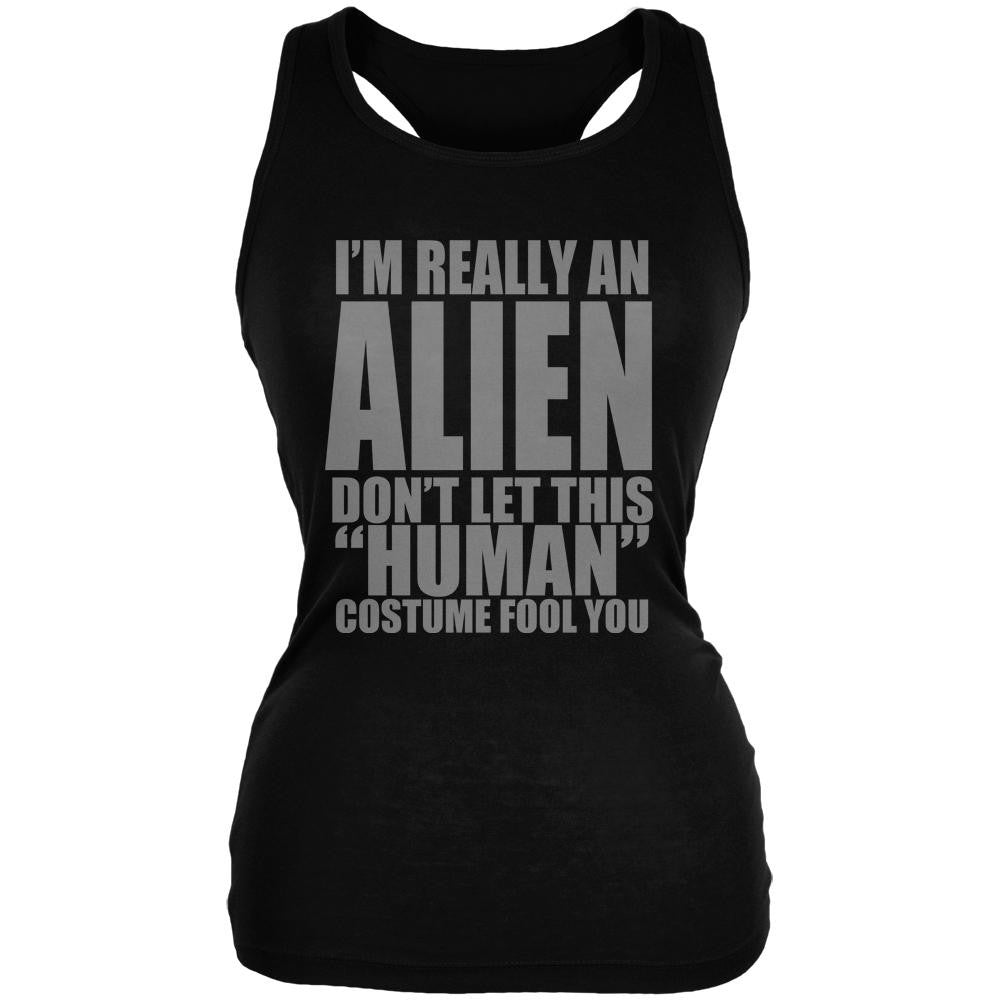 Halloween Human Alien Costume Black Juniors Soft Tank Top Juniors Tank Tops Old Glory 2XL Black