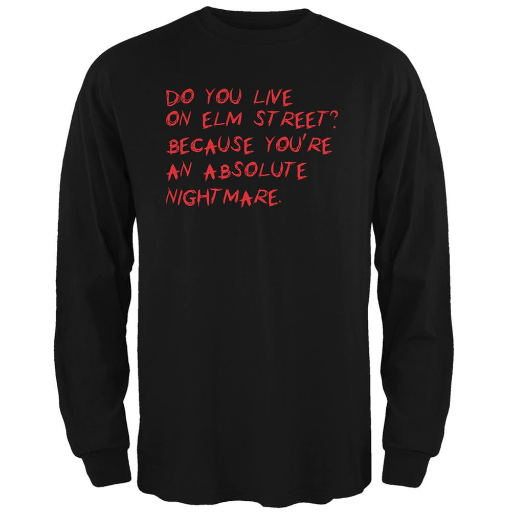 Halloween Do You Live On Elm Street Black Adult Long Sleeve T-Shirt Men's Long Sleeves Old Glory 2XL Black