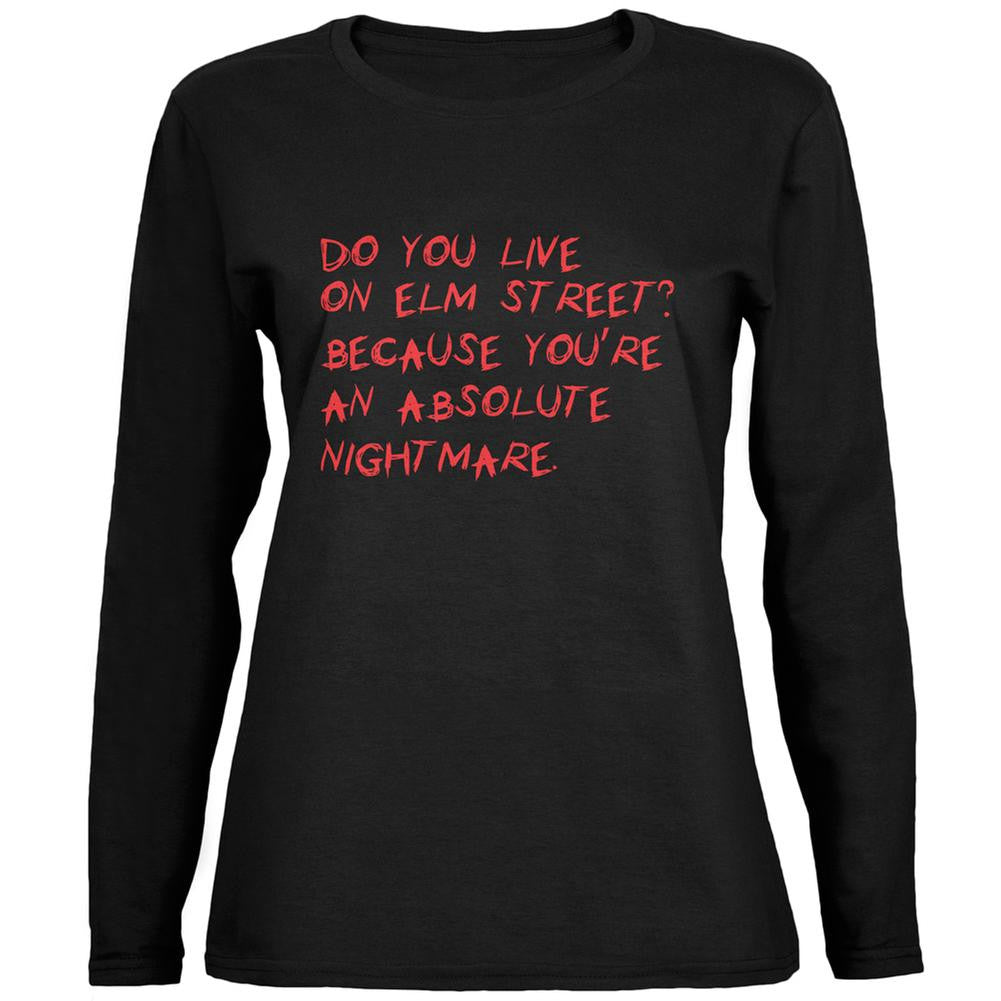 Halloween Do You Live On Elm Street Black Womens Long Sleeve T-Shirt Women's Long Sleeves Old Glory 2XL Black