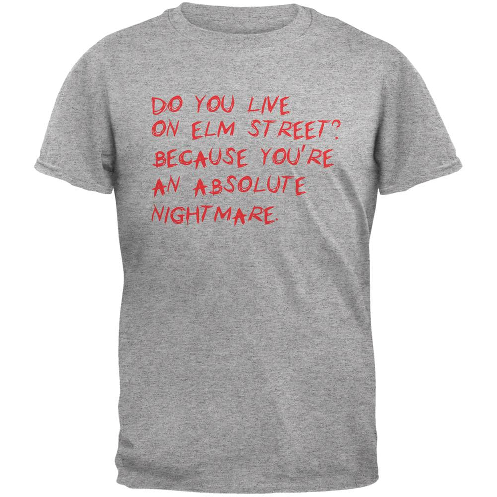 Halloween Do You Live On Elm Street Heather Grey Adult T-Shirt Men's T-Shirts Old Glory 2XL Grey