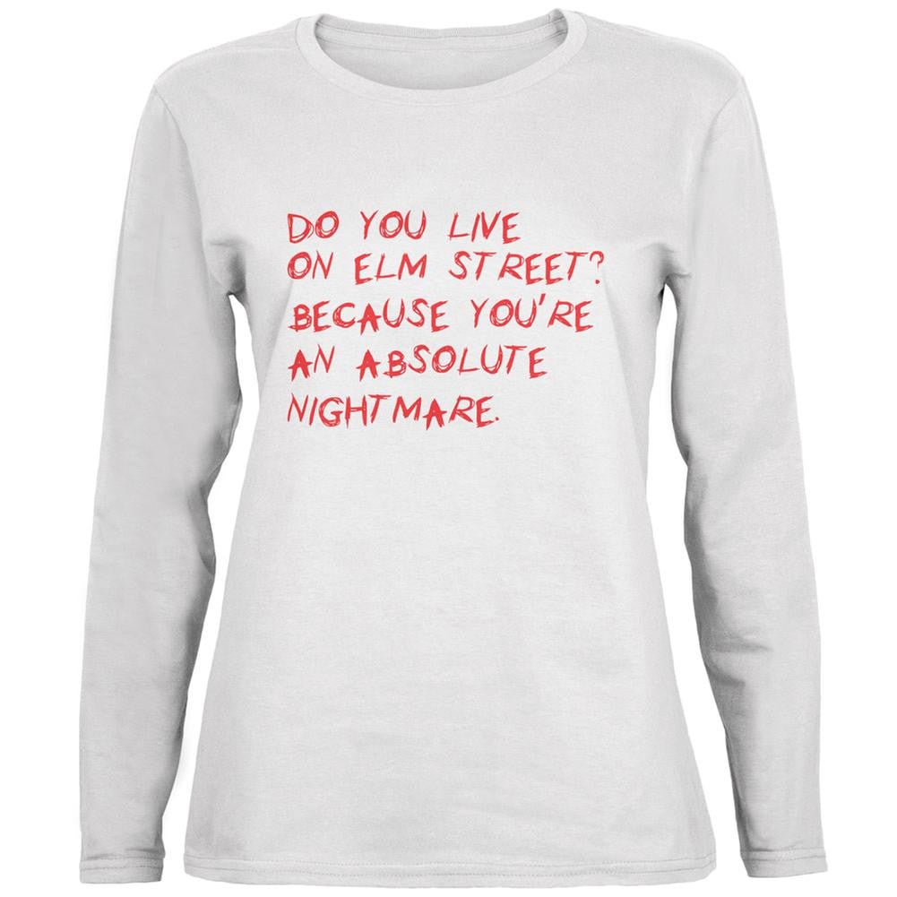 Halloween Do You Live On Elm Street White Womens Long Sleeve T-Shirt Women's Long Sleeves Old Glory 2XL White