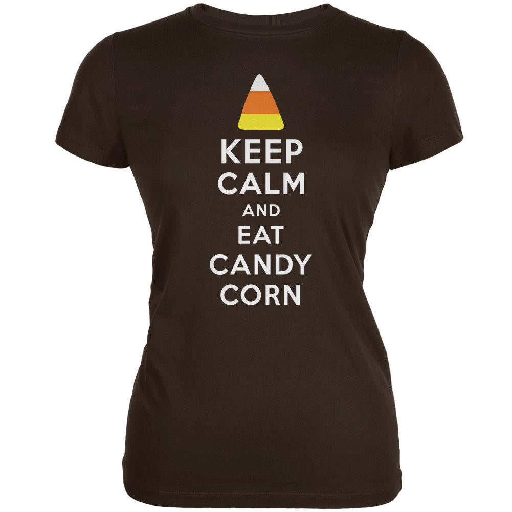 Halloween Keep Calm Candy Corn Brown Juniors Soft T-Shirt Juniors T-Shirts Old Glory 2XL Brown