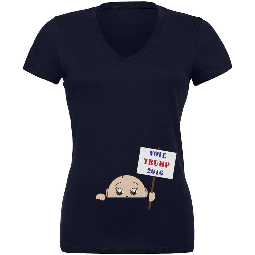 Election 2016 Peeking Baby Boy Donald Trump Navy Juniors V-Neck T-Shirt Juniors V-Neck T-Shirts Old Glory 2XL Blue