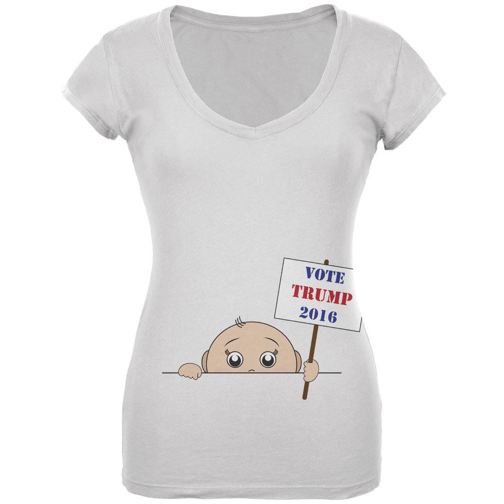 Election 2016 Peeking Baby Boy Donald Trump White Juniors V-Neck T-Shirt Juniors V-Neck T-Shirts Old Glory LG White
