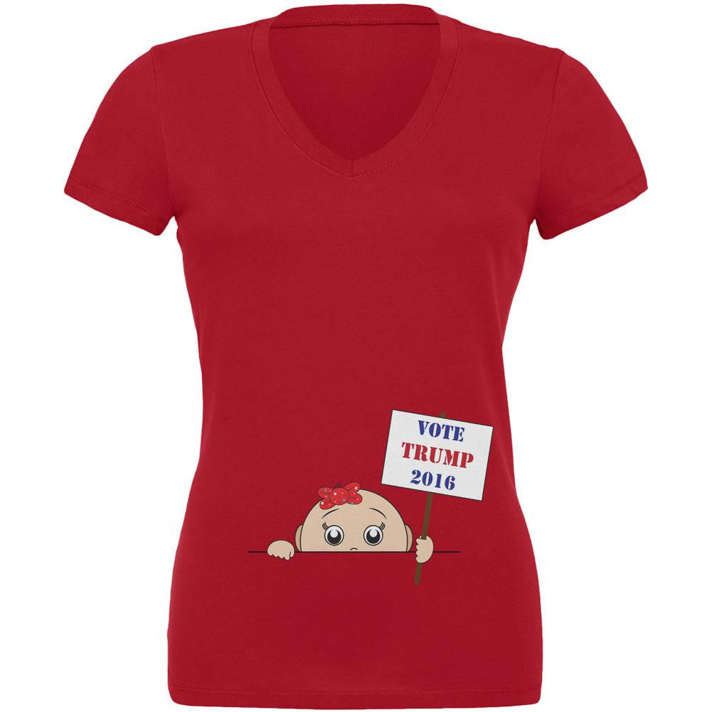 Election 2016 Peeking Baby Girl Donald Trump Red Juniors V-Neck T-Shirt Juniors T-Shirts Old Glory 2XL Red