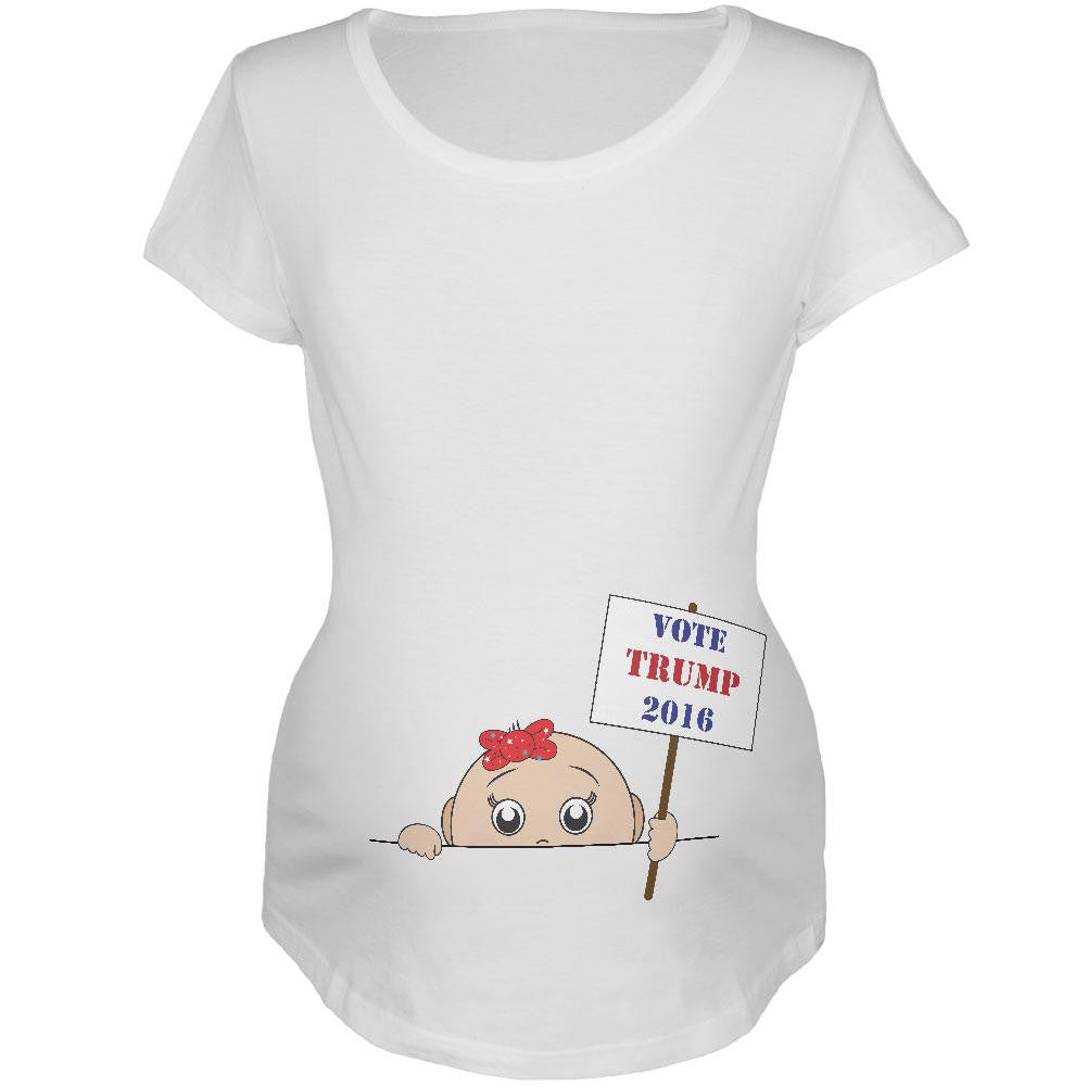 Election 2016 Peeking Baby Girl Donald Trump White Maternity Soft T-Shirt Maternity T-Shirts Old Glory 2XL White