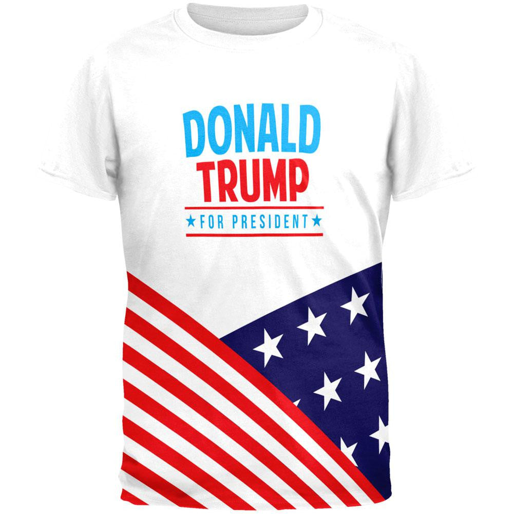 Election 2016 Trump Curved Flag All Over Adult T-Shirt Men's T-Shirts Old Glory 2XL Multi