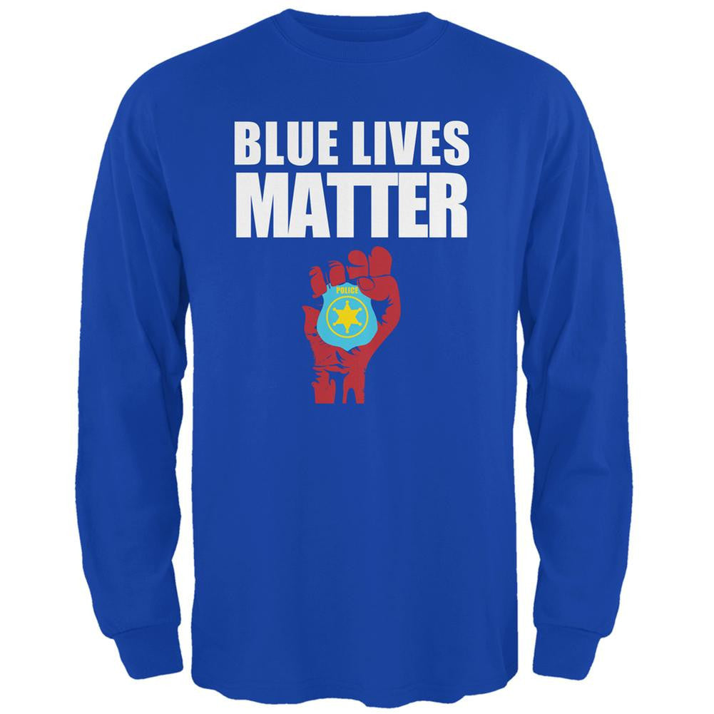 Blue Lives Matter Fist Royal Adult Long Sleeve T-Shirt Men's Long Sleeves Old Glory SM Blue
