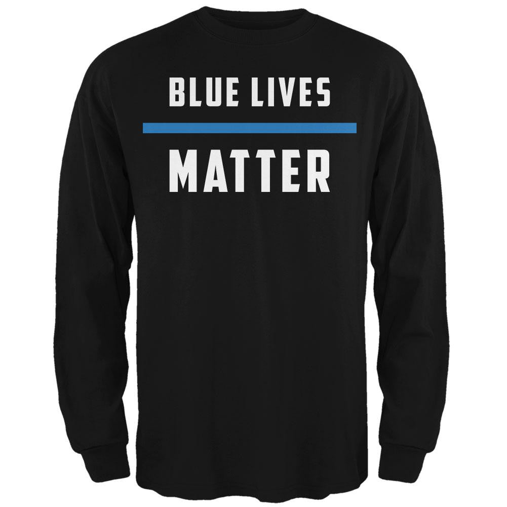 Police Blue Lives Matter Thin Blue Line Black Adult Long Sleeve T-Shirt Men's Long Sleeves Old Glory SM Black