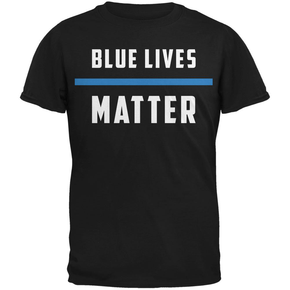 Police Blue Lives Matter Thin Blue Line Black Adult T-Shirt Men's T-Shirts Old Glory SM Black