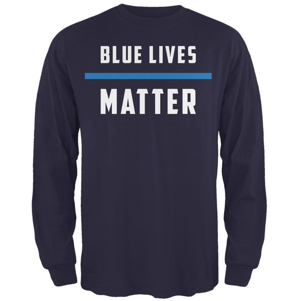 Police Blue Lives Matter Thin Blue Line Navy Adult Long Sleeve T-Shirt Men's Long Sleeves Old Glory SM Blue