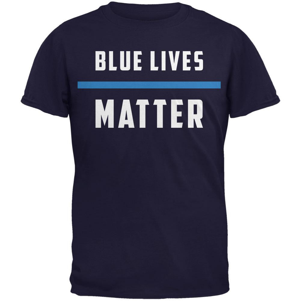 Police Blue Lives Matter Thin Blue Line Navy Adult T-Shirt Men's T-Shirts Old Glory SM Blue