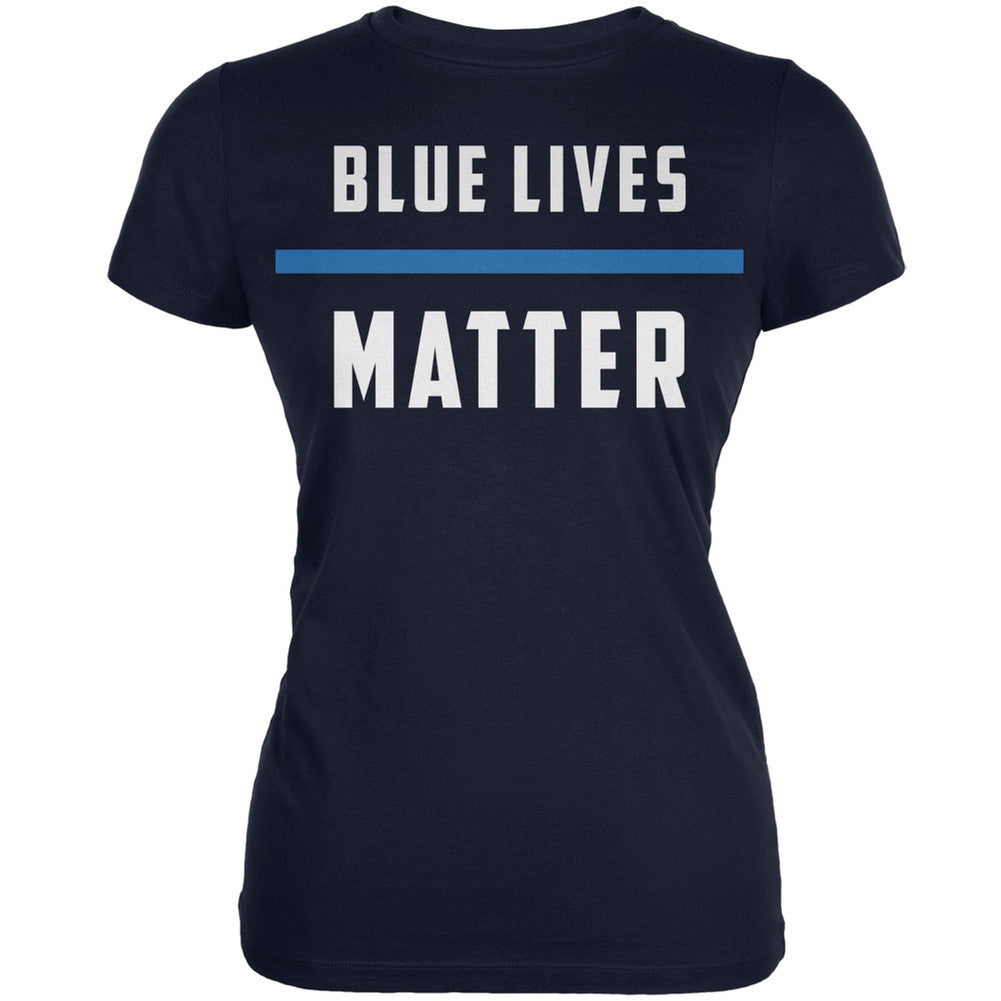 Police Blue Lives Matter Thin Blue Line Navy Juniors Soft T-Shirt Juniors T-Shirts Old Glory SM Blue
