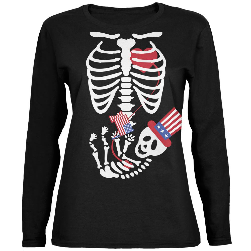 4th of July Halloween Skeleton Baby Black Womens Long Sleeve T-Shirt Women's Long Sleeves Old Glory 2XL Black