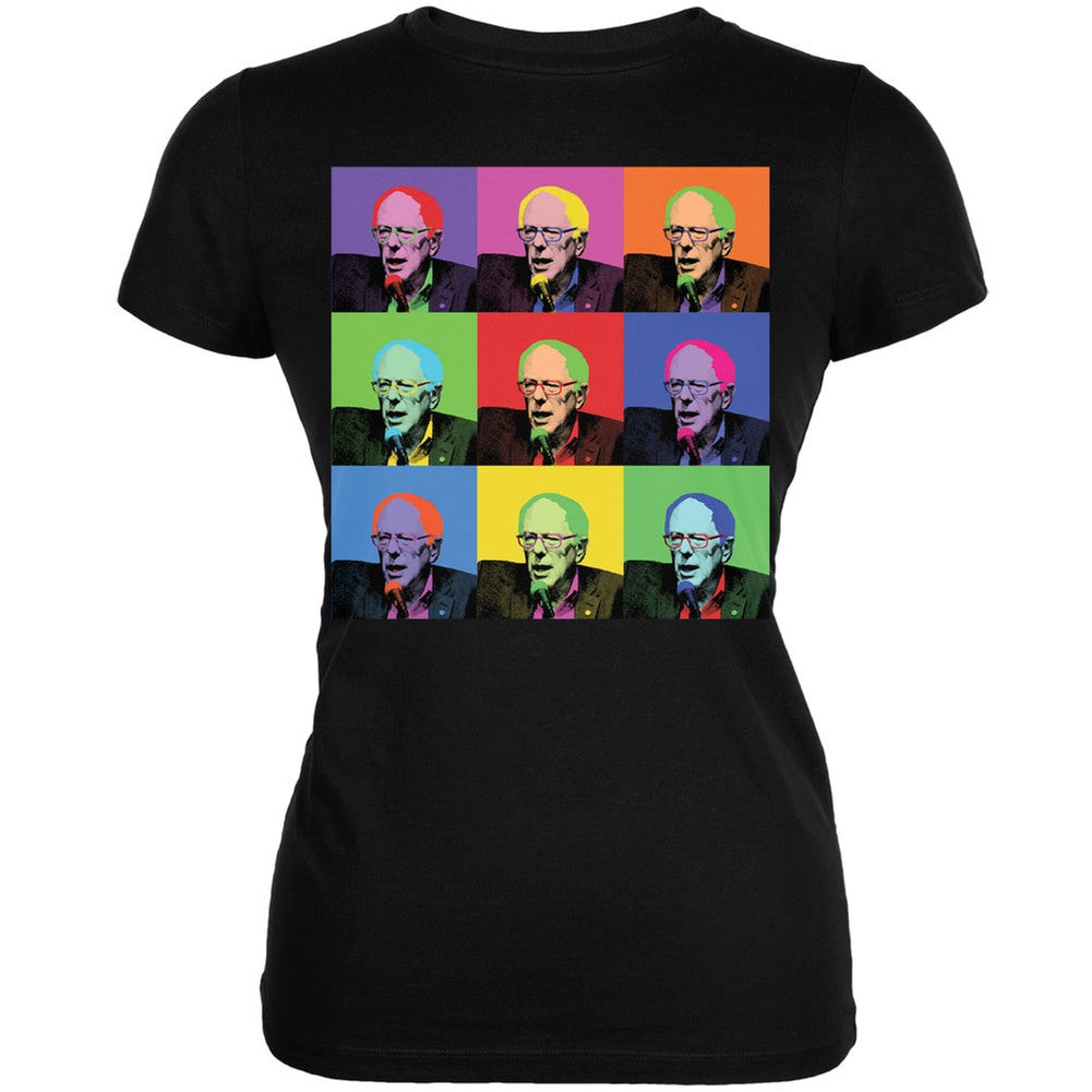 Election 2016 Bernie Sanders Pop Art Squares Black Juniors Soft T-Shirt Juniors T-Shirts Old Glory 2XL Black