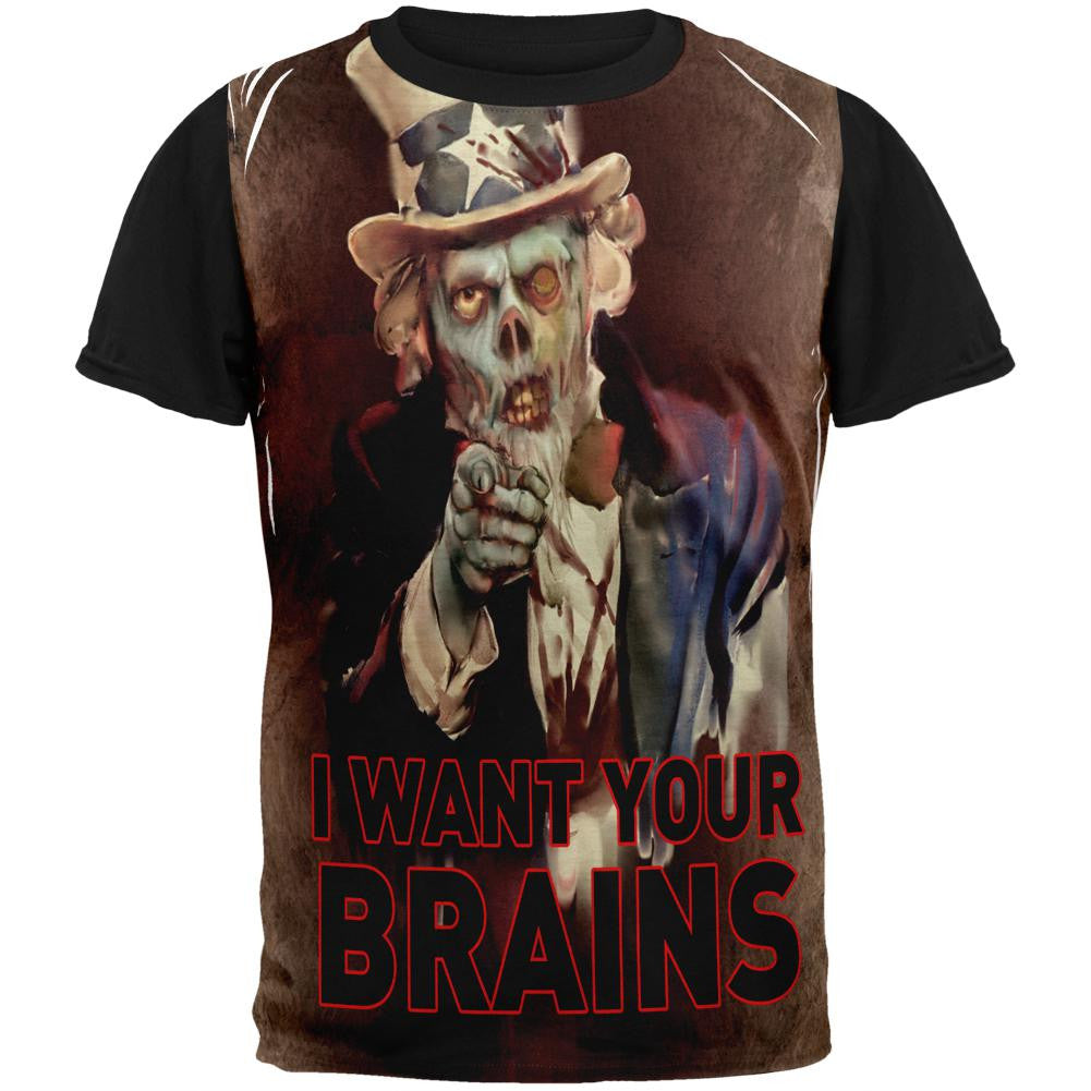 Halloween Zombie Uncle Sam Adult Black Back T-Shirt Men's T-Shirts Old Glory SM White