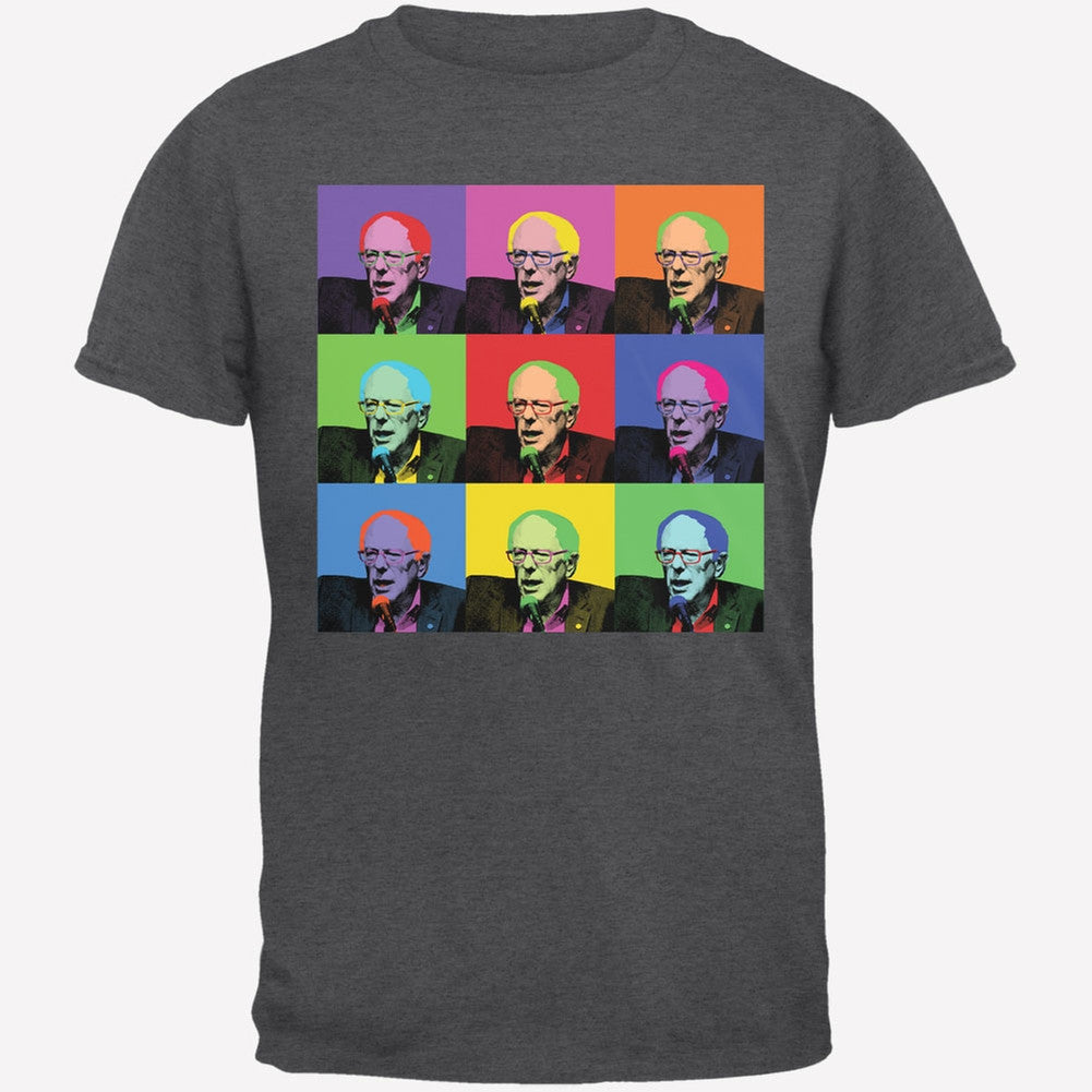 Election 2016 Bernie Sanders Pop Art Squares Dark Heather Adult T-Shirt Men's T-Shirts Old Glory 2XL Grey