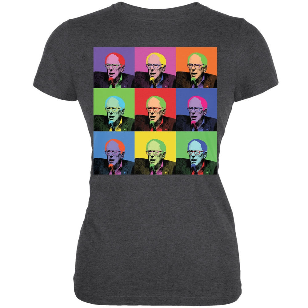 Election 2016 Bernie Sanders Pop Art Squares Dark Heather Juniors Soft T-Shirt Juniors T-Shirts Old Glory 2XL Grey