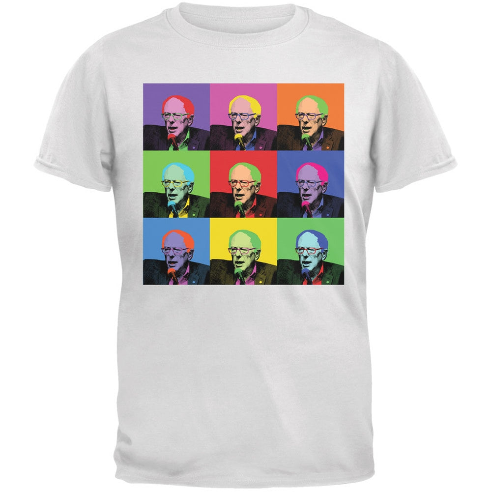 Election 2016 Bernie Sanders Pop Art Squares White Adult T-Shirt Men's T-Shirts Old Glory 2XL White