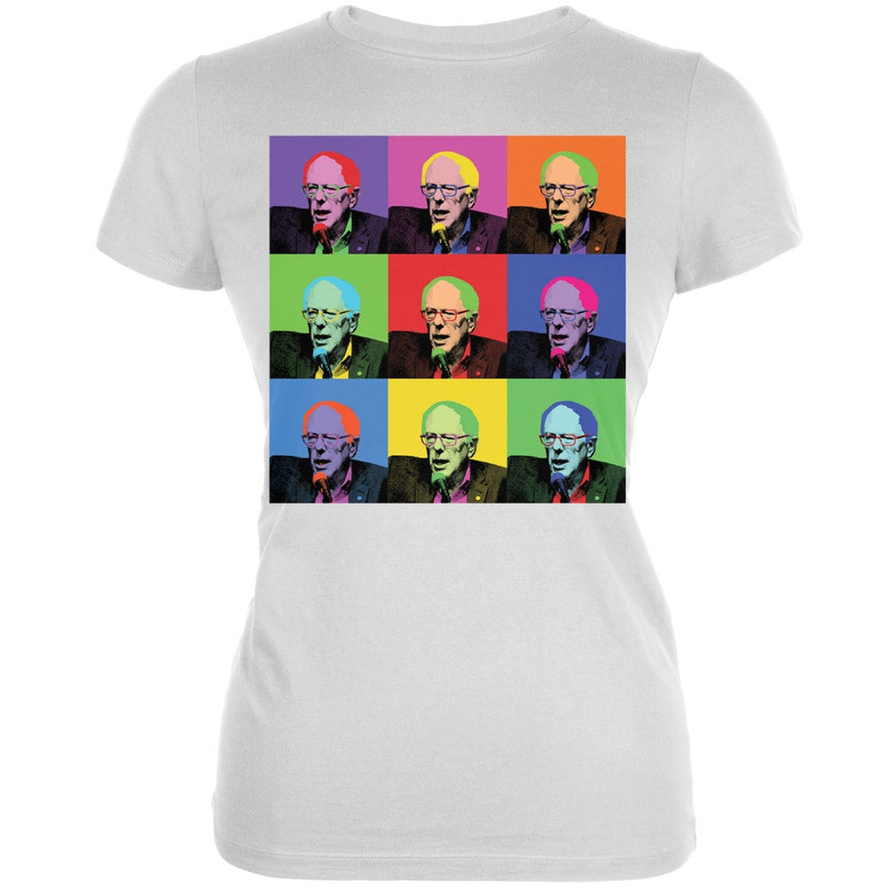 Election 2016 Bernie Sanders Pop Art Squares White Juniors Soft T-Shirt Juniors T-Shirts Old Glory 2XL White