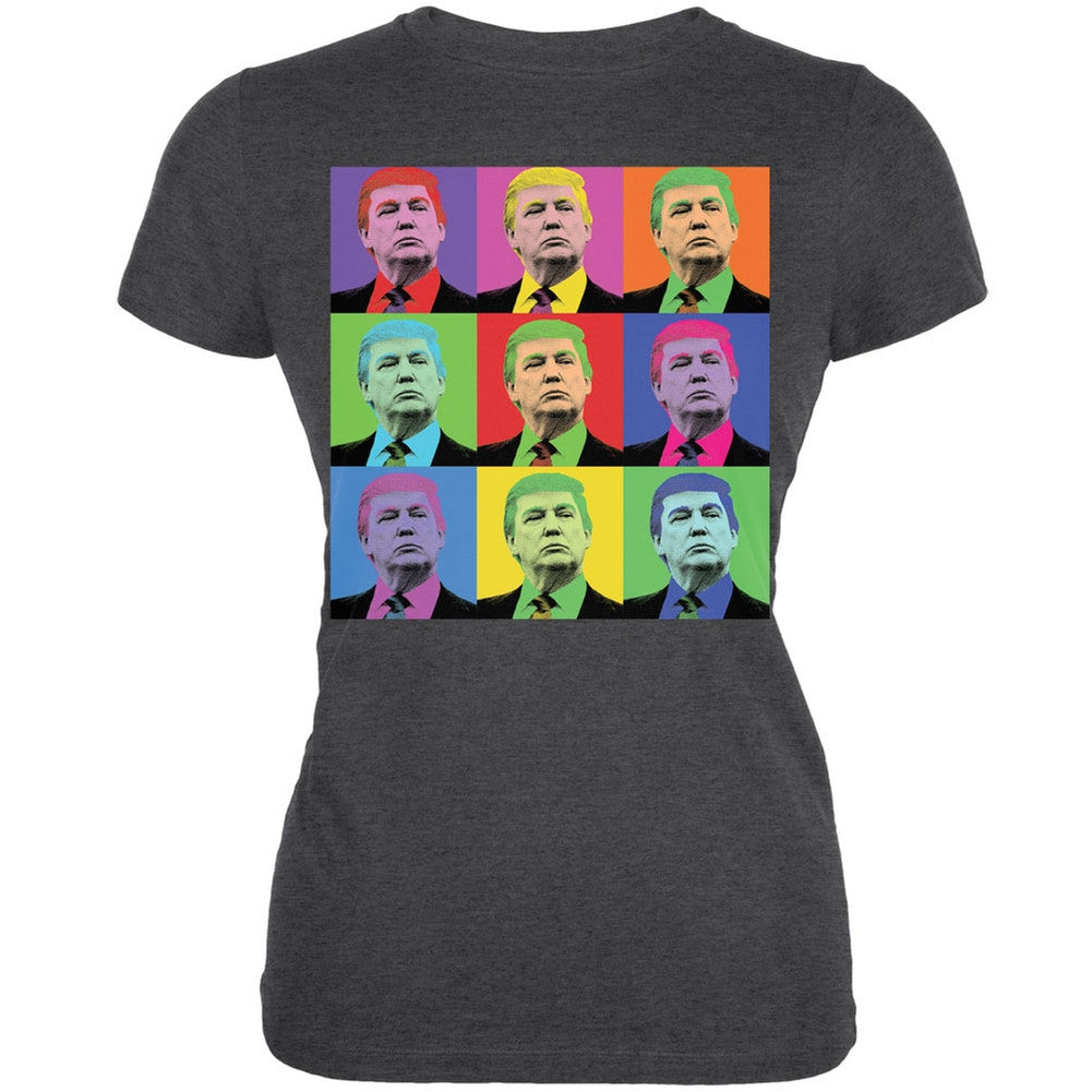 Election 2016 Donald Trump Pop Art Squares Dark Heather Juniors Soft T-Shirt Juniors T-Shirts Old Glory 2XL Grey