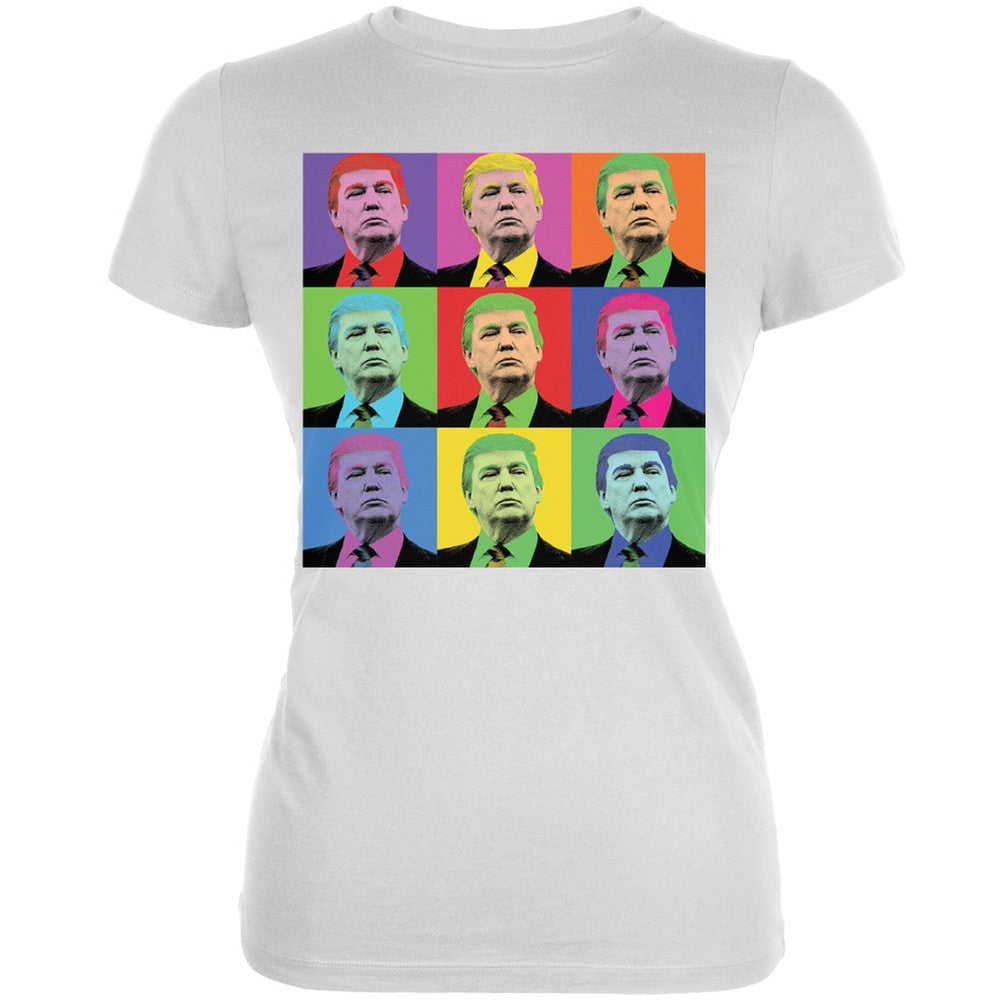 Election 2016 Donald Trump Pop Art Squares White Juniors Soft T-Shirt Juniors T-Shirts Old Glory 2XL White