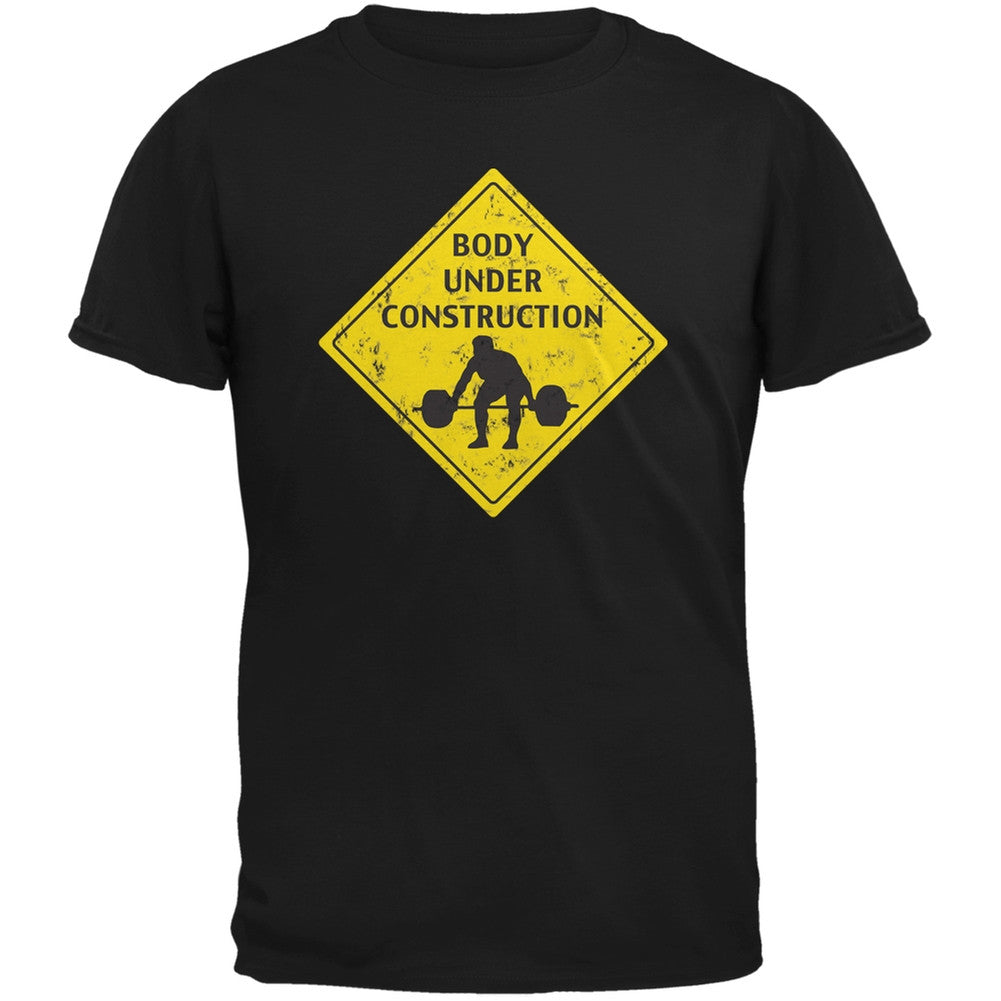 Body Under Construction Funny Black Adult T-Shirt Men's T-Shirts Old Glory 2XL Black