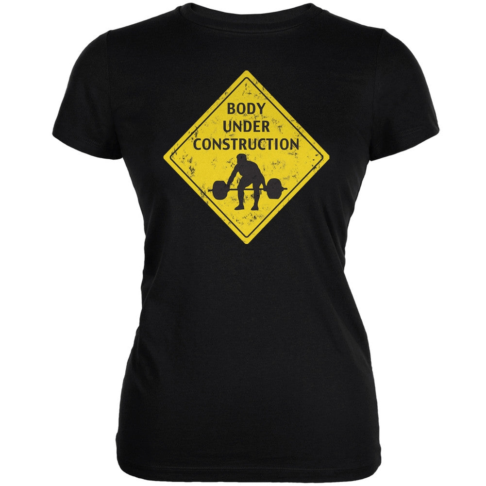 Body Under Construction Funny Black Juniors Soft T-Shirt Juniors T-Shirts Old Glory 2XL Black