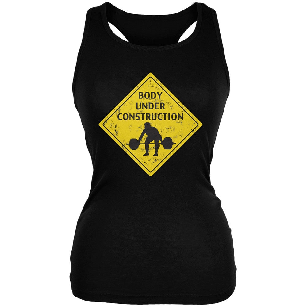 Body Under Construction Funny Black Juniors Soft Tank Top Juniors Tank Tops Old Glory 2XL Black