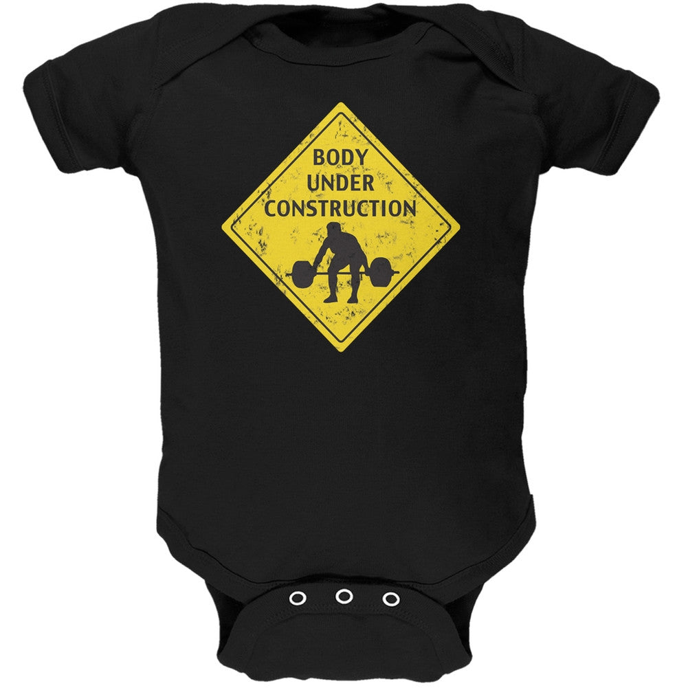Body Under Construction Funny Black Soft Baby One Piece Baby One Piece Old Glory 0-3M Black