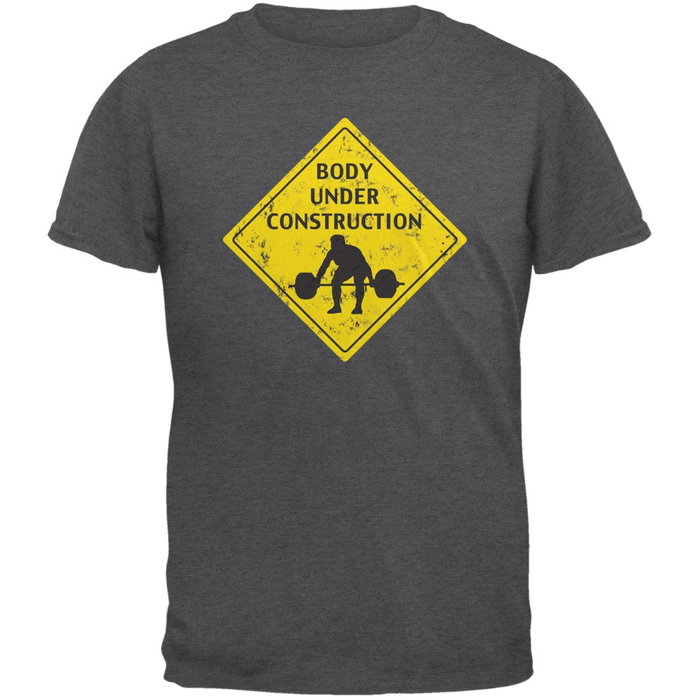 Body Under Construction Funny Dark Heather Adult T-Shirt Men's T-Shirts Old Glory 2XL Grey
