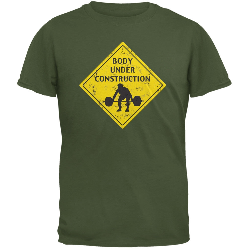 Body Under Construction Funny Military Green Adult T-Shirt Men's T-Shirts Old Glory 2XL Green