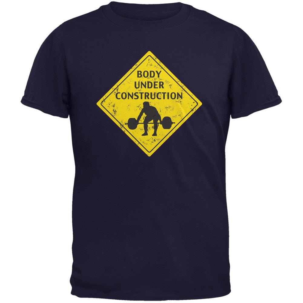 Body Under Construction Funny Navy Adult T-Shirt Men's T-Shirts Old Glory 2XL Blue