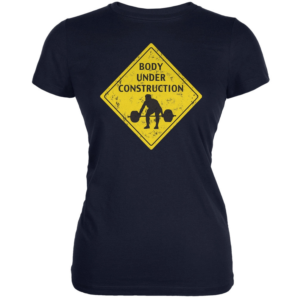 Body Under Construction Funny Navy Juniors Soft T-Shirt Juniors T-Shirts Old Glory 2XL Blue