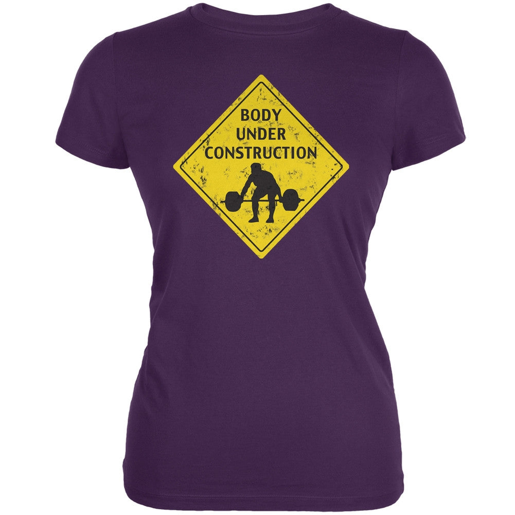 Body Under Construction Funny Purple Juniors Soft T-Shirt Juniors T-Shirts Old Glory 2XL Purple