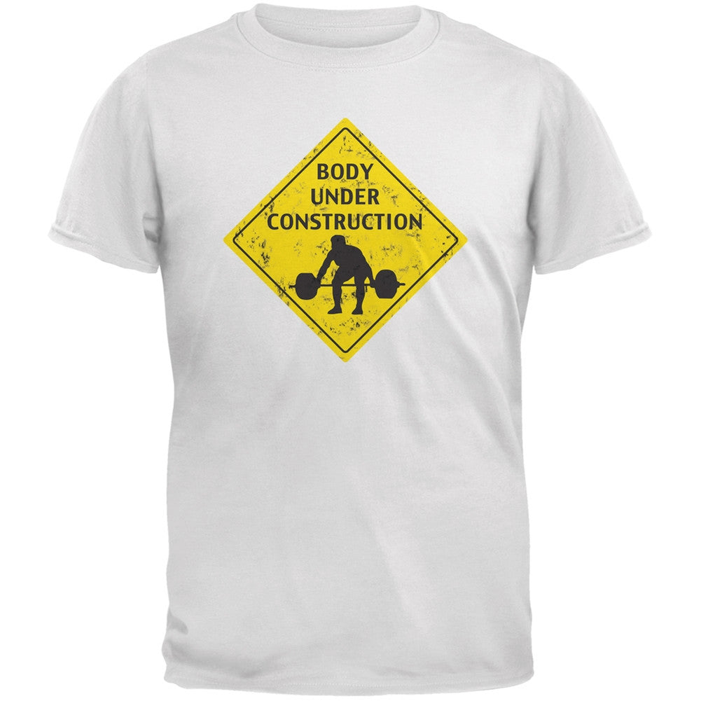 Body Under Construction Funny White Adult T-Shirt Men's T-Shirts Old Glory 2XL White