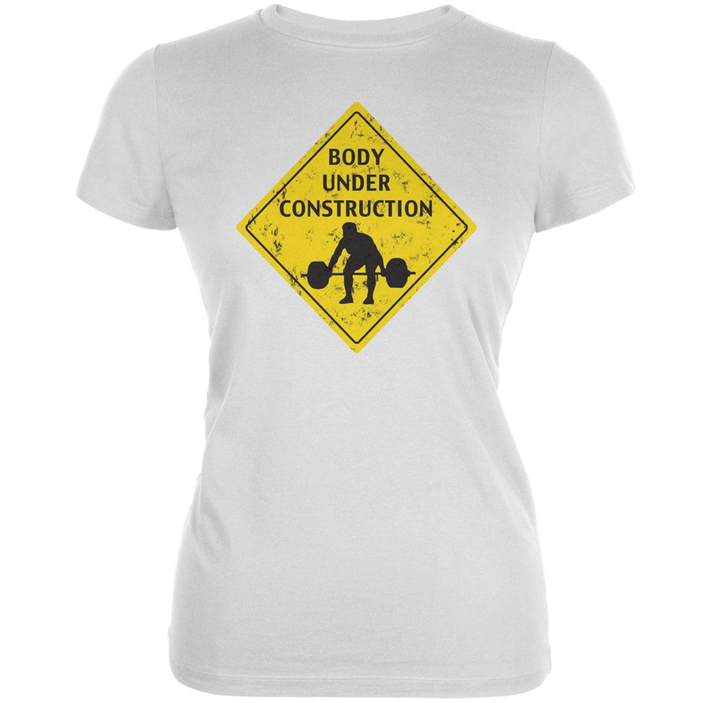 Body Under Construction Funny White Juniors Soft T-Shirt Juniors T-Shirts Old Glory 2XL White
