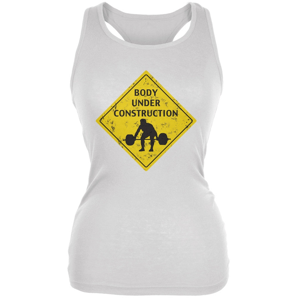 Body Under Construction Funny White Juniors Soft Tank Top Juniors Tank Tops Old Glory 2XL White