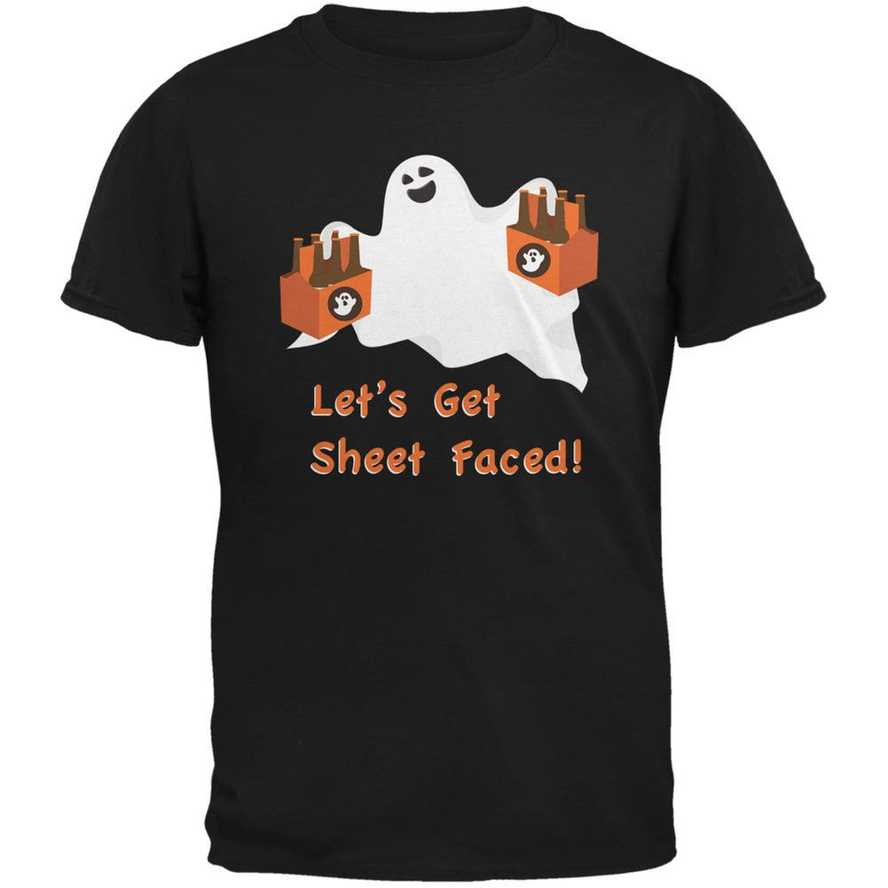 Halloween Ghost Sheet Faced Black Adult T-Shirt Men's T-Shirts Old Glory SM Black