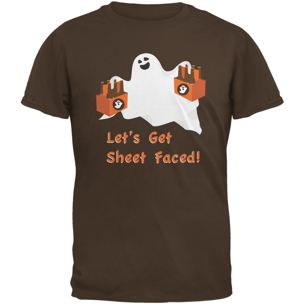 Halloween Ghost Sheet Faced Brown Adult T-Shirt Men's T-Shirts Old Glory SM Brown