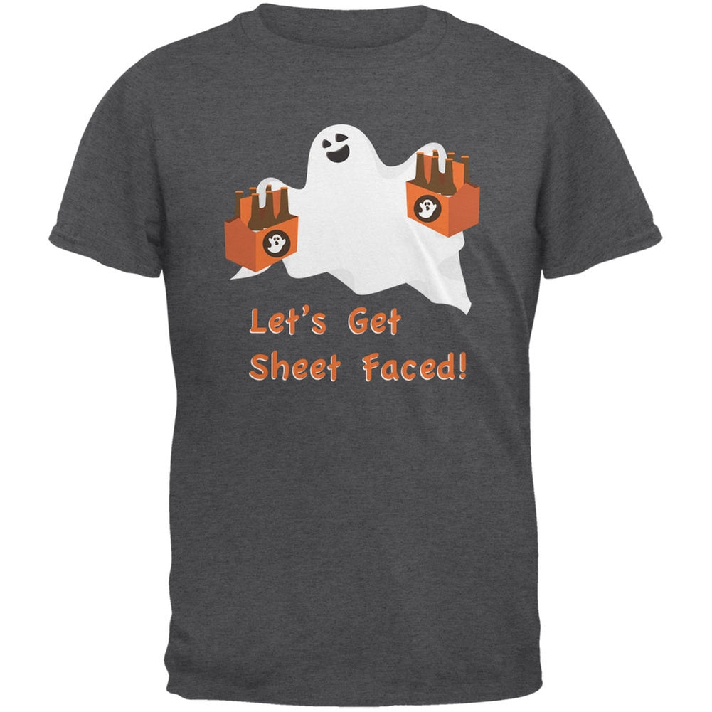 Halloween Ghost Sheet Faced Dark Heather Adult T-Shirt Men's T-Shirts Old Glory SM Grey