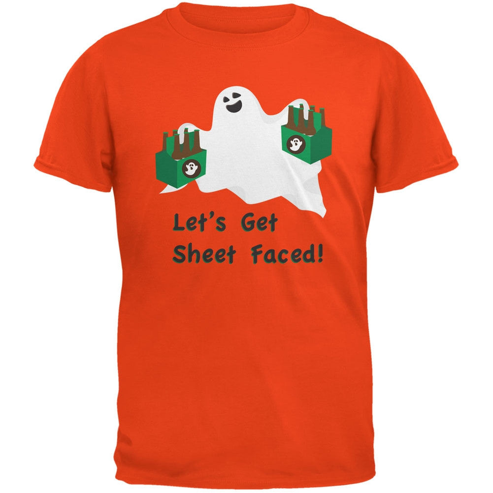 Halloween Ghost Sheet Faced Orange Adult T-Shirt Men's T-Shirts Old Glory SM Orange