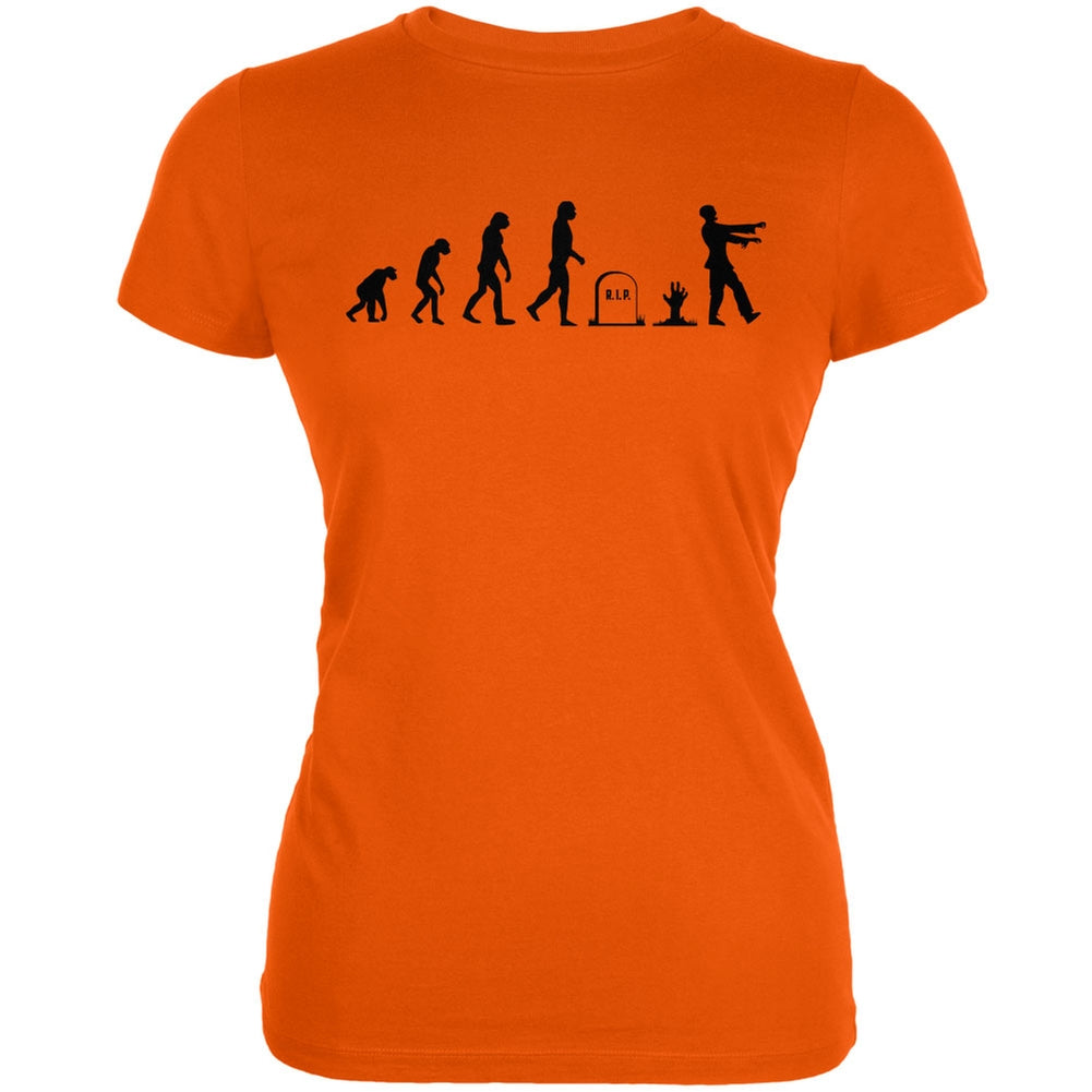 Halloween Zombie Evolution Orange Juniors Soft T-Shirt Juniors T-Shirts Old Glory 2XL Orange