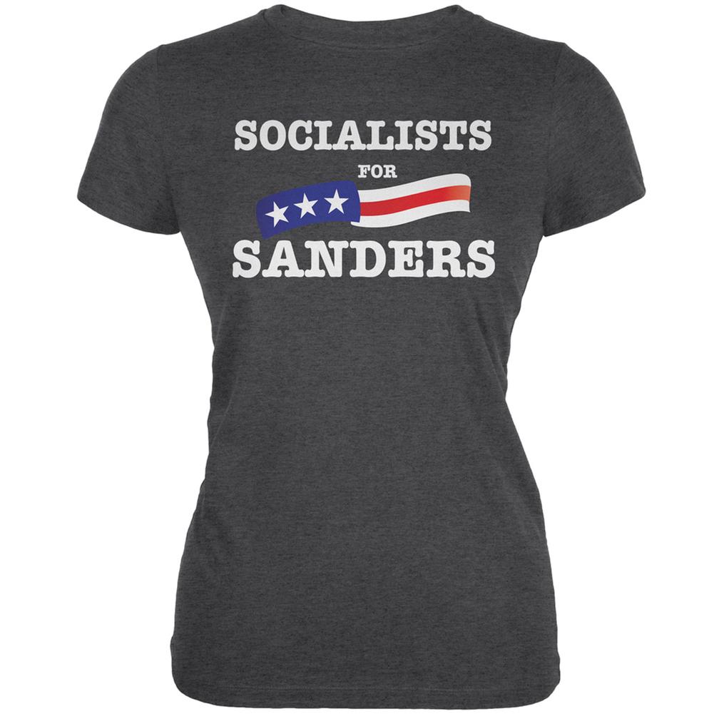 Election 2016 Socialists For Sanders Dark Heather Juniors Soft T-Shirt Juniors T-Shirts Old Glory 2XL Grey